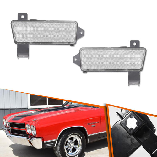 ADIIL Clear Lens LH+RH Pair Front Fender Lower Side Marker Light Lamp For 1970 Chevy Chevelle El Camino