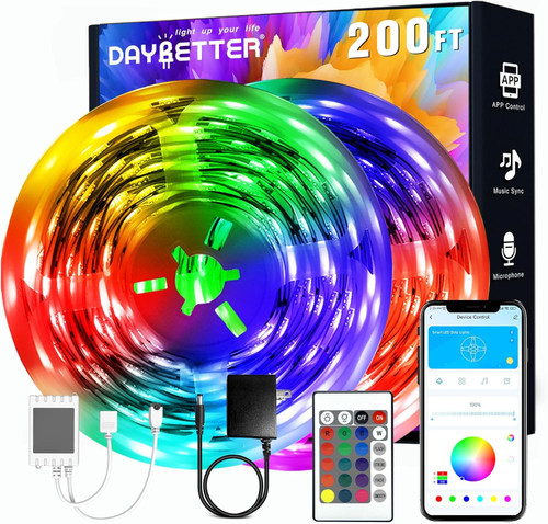 DAYBETTER Led Strip Lights 200 ft(2 Rolls of 100 ft) Smart Strips with App Control Remote, Led Lights for Bedroom, Music Sync Color Changing for Room Home Decor Party Festival