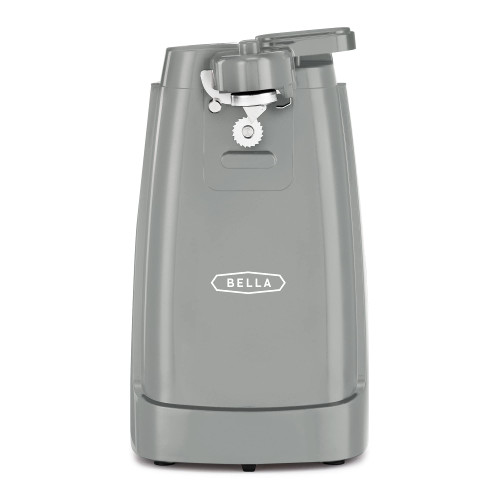 bella Electric Can Opener and Knife Sharpener, Multifunctional Bottle Opener with Removable Cutting Lever and Cord Storage, Stainless Steel Blade, Gray