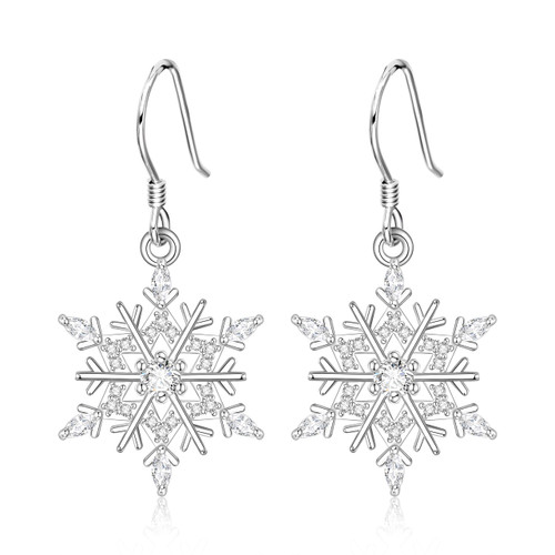 EVER FAITH Winter Snowflake Earrings 925 Sterling Silver Clear Cubic Zirconia Holiday Dainty Snowflakes Hook Dangle Earring Christmas Jewelry Gifts for Women
