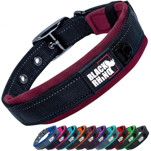 Black Rhino - The Comfort Collar Ultra Soft Neoprene Padded Dog Collar for All Breeds - Heavy Duty Adjustable Reflective Weatherproof (XLarge, Burgundy/Bl)