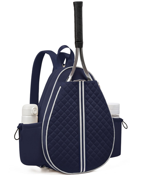 Sucipi Tennis Bag, Quilted Tennis Sling Crossbody Backpack, Water Resistant Tennis Racket Bags for Women Men, Suitable for Pickleball Tennis Badminton,Navy Blue
