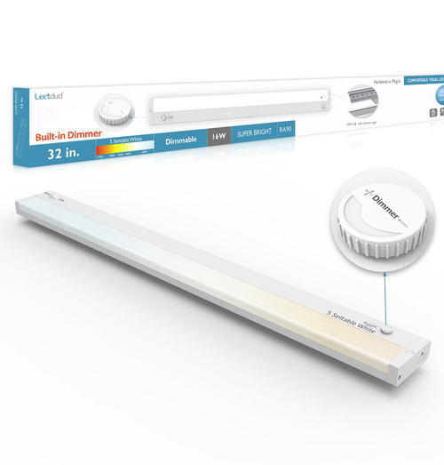 Leetdud Under Cabinet Lighting Plug in or Hardwired Built-in Dimmer, 32 Inch 16W, 5CCT 2700/3000/3500/4000/5000K, Linkable Counter Lights for Kitchen, ETL Dimmable LED Light Fixture, White