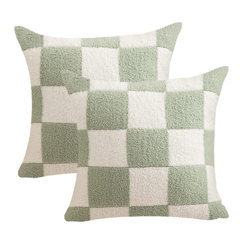 NIDITW Set of 2 Green Checkered Pillow Covers 18x18 Inches Soft Microfiber Gingham Chessboard Design Decorative Throw Pillowcases for Couch Sofa Bed (1-Green)