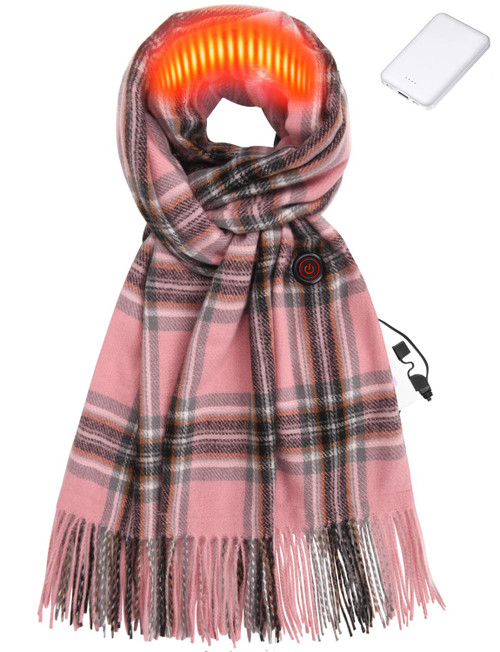 Zorvix Heated Scarf for Women Include Rechargeable Battery, with 3 Temperature Levels, Electric Heated Neck Winter Scarf for Cold Weather - Pink Tartan