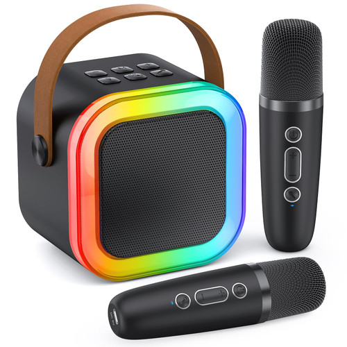 Karaoke Machine for Kids Adults, 2025 TOP Christmas Birthday Gifts for Boys 3,4,5,6,7,8,9,10+ Years Old Toddler Toys, Mini Portable Bluetooth Speaker with 2 Wireless Karaoke Microphones Player(Black)