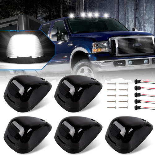 POPMOTORZ White LED Cab Roof Light Cab Marker Lamp Kit For 1999-2016 Ford F150 F250 F350 F450 F550 F650 F750 E150 E250 E350 E450 Super Duty LED Roof Running Light Top Clearance Lamp Smoke Lens 5PCS
