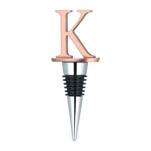 Stainless Steel Letter Wine Stopper, Food Grade Silicone Decorative Wine Stopper - Bronze Color (Letter K)