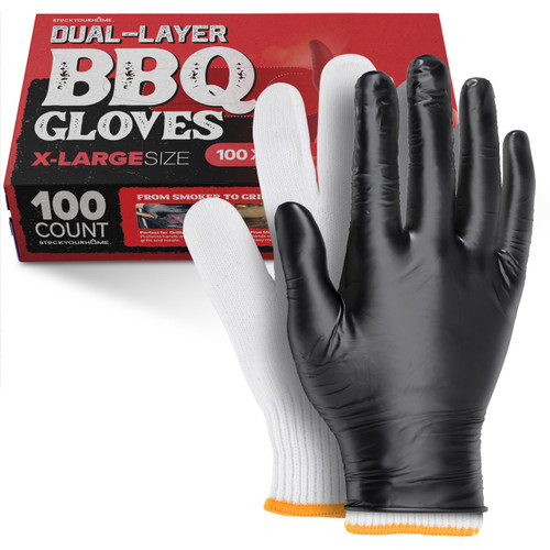 BBQ Grilling Gloves Kit (Large) – 100 Nitrile Disposable Gloves & 4 Cotton Liners, Heat-Resistant & Waterproof for Cooking, Smoking Meat & Cleaning