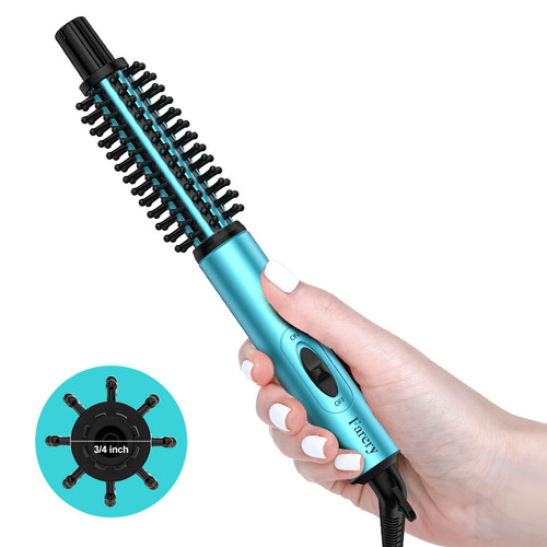 Farery Mini Thermal Brush, Curling Iron 3/4 Inch, Heated Round Brush for Volumizing and Small Curls, Travel Size Curling Iron for Short & Thin Hair, Dual Voltage, One Heat 392°F, Blue