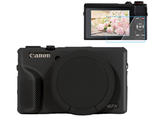 Pocoukate Case for Canon G7X Mark III Camera, Soft Silicone Protective Cover Skin with Removable Lens Cover for Powershot G7X Mark iii, Silicone Case with G7X3 Screen Protector Accessories - Black