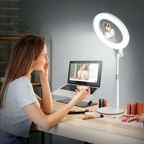 Ring Light with Stand for Streaming - Evershop 10'' Led Desk Lighting with Phone Holder for Laptop,Webcam,Computer Monitor,Circle Lights for Video Recording, Zoom Calls, Online Meetings,Selfie, Makeup