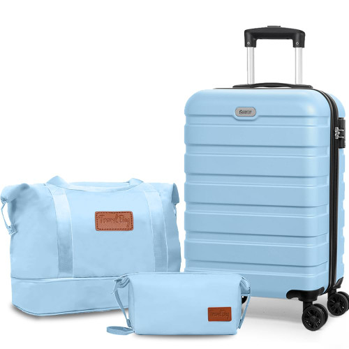 AnyZip Luggage Set 20 Inch Carry on Luggage PC ABS Hardshell Lightweight Suitcases for Travelling with 4 Universal Wheels TSA Lock Light Blue