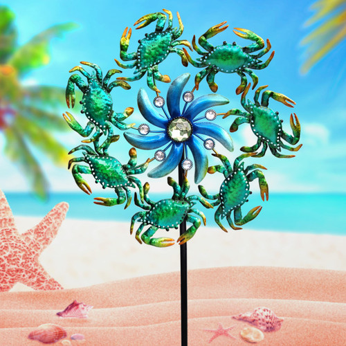 COOZZYHOUR 39" Crab Wind Spinners Metal Windmill Garden Stake,Ocean Theme Outdoor Wind Spinner,Wind Sculptures Yard Art Decorations for Patio,Lawn & Garden Decor