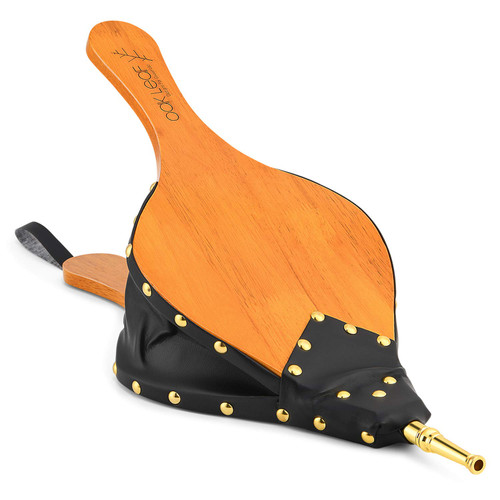 Oak Leaf Bellows, 19" x 8" Large Fire Bellow for Wood Stove BBQ Fireplace Fire Pit Indoor Outdoor Barbecue Camping, Wood Air Blower Hand Bellows with Hanging Strap Zinc Alloy Nozzle, Oak Wood