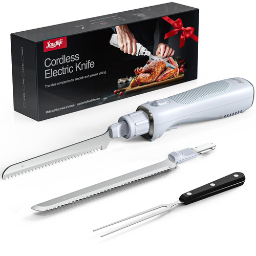 Electric Knife, Cordless Cutting Knifes, Ergonomic Design with Comfortable Contoured Grip Rechargeable Easy-Slice Electric Carving Knife for Meat Slicing, Bread, Fillet, Turkey, Blue