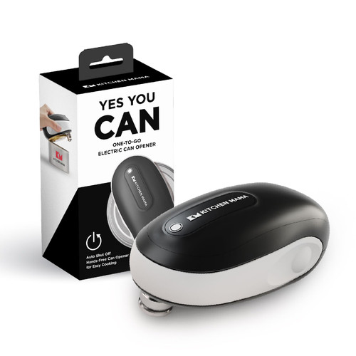 Kitchen Mama One-To-Go Electric Can Opener: One Touch, Auto Stop, Smooth Edge, Lid Lift, Safety, Automatic, Magnetic, Cordless, Battery Operated, Kitchen Appliance for Senior with Arthritis (White)