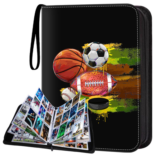 HESTECH Sports Card Binder with Sleeves, 900 Pocket Sports Card Holder for Trading Cards Zipper Book Folder Collector Album 3 Ring Baseball Football Basketball Hockey Soccer Organizer Storage