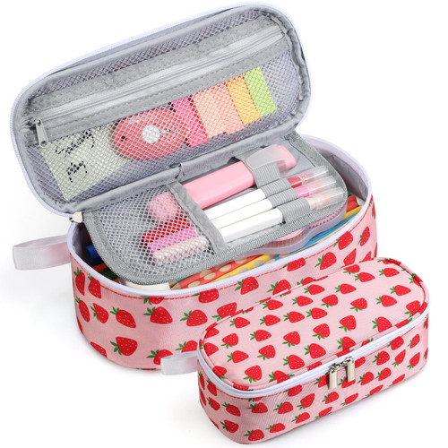 Jcocylse Large Capacity Pencil Case Portable Pencil Pouch Bag School Supplies for College Students Girls Boys Adults(Strawberry)