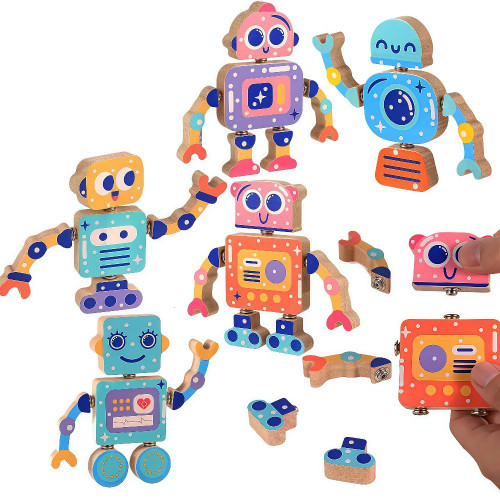 KAXCOT Wooden Robots for Kids Building Blocks, Fine Motor Skills, Boys and Girls STEM Disassemblable Toy Sets, Suitable for Children Aged 3 to 8, Creative Building Toys
