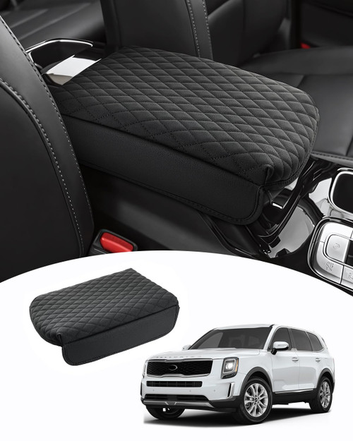 Shademax Center Console Cover for Kia Telluride Accessories 2026 2025 2024 2023-2020 Armrest Cover Cushion Pad PU Leather Armrest Seat Box Cushion Middle Console Lid Protector Anti-Scratch