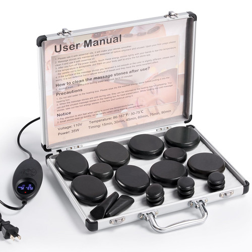 Hot Stones Massage Warmer Kit with Temperature Adjustment, 21 Pcs Hot Stones Massage Set, Portable Hot Stone with Heater for Home Spa Warming Therapy Relaxing