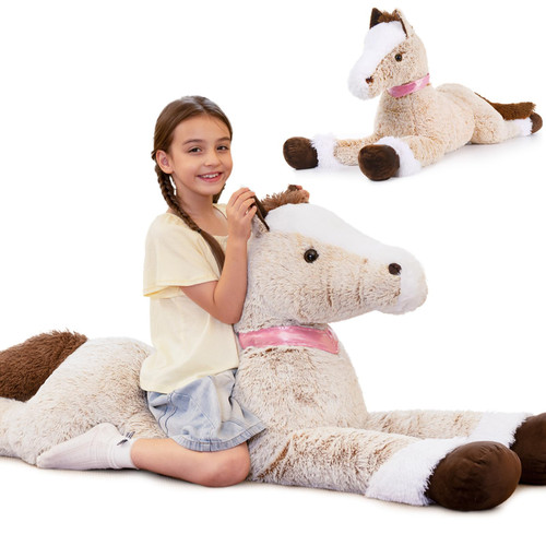Tezituor 59inches Oversize Horse Stuffed Animal, Riding 5ft Giant Stuffed Mustang Farm Plush Toy, Hugging Soft Horse Plush Body Pillow for Kids Adult