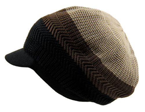 Knitted Cotton Rasta Slouchy Beanie Visor (Khaki/Brown/Blk)
