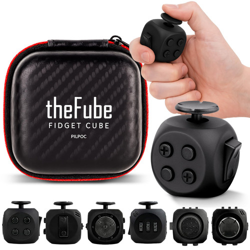 PILPOC theFube Fidget Cube, 6-Sided Stress Relief Infinity Cube for Adults & Kids, Boosts Concentration, Mindfulness Aid, Silent & Audible Modes, Stocking Suffers for Boys, Kids and Adults (Midnight)