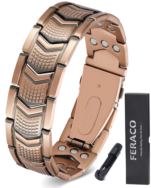 Feraco Copper Bracelet for Men 3X Strength,Magnetic Therapy Bracelet Copper Jewelry with Powerful 3800 Gauss Magnets,Premium Fold-Over Clasp(Upgrade)