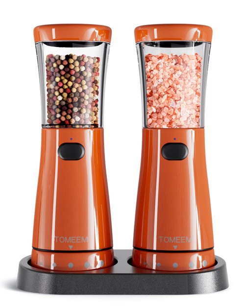 Electric Salt and Pepper Grinder Set with Storage Base, Stainless Steel Rechargeable Salt and Pepper Grinder Set with 4.5 oz Large Capacity, 1.8" Wide Mouth, Adjustable Coarseness, Ideal for Kitchen