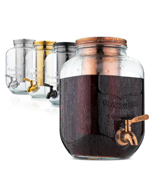 Brew To A Tea Cold Brew Coffee Maker, 1 Gallon, Rose Gold, Mason Jar, 16 Servings
