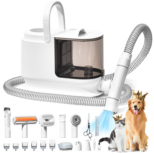 Bunfly Dog Grooming Kit & Dog Hair Vacuum, 3.5L Capacity Pet Grooming Vacuum with 13000kpa Strong Suction 99% Pet Hair,17 Tools Shedding Pet Hair, Home Cleaning -White
