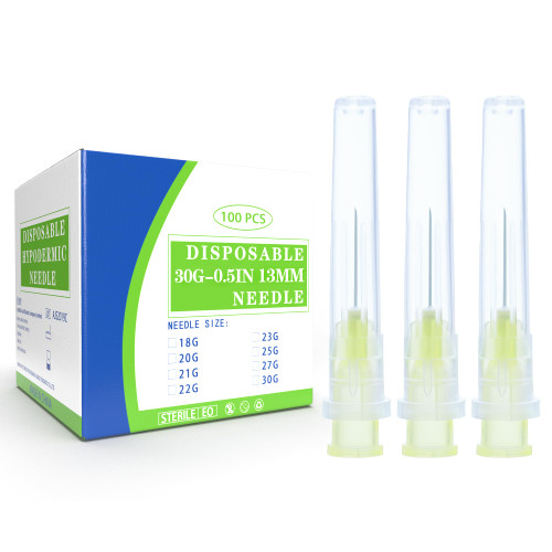 100 Pack 30 Gauge 1/2 Inch Dispensing Needle with Cap, Disposable Needles for Lab Accessories, Individually Sealed