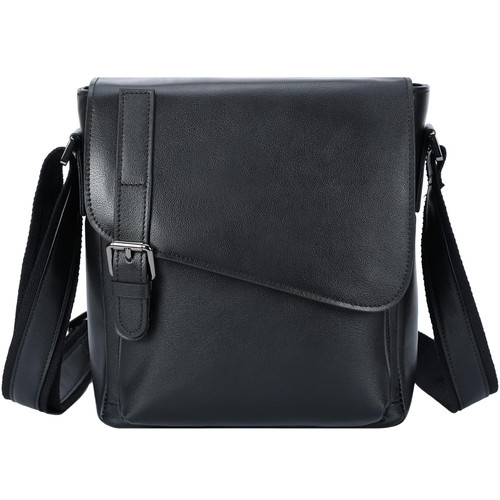 Masa Kawa Men's Black Leather Messenger Bag Retro Small Crossbody Shoulder Bag for Men Women Flap Over Man Purse Fits 10 Inch Tablet