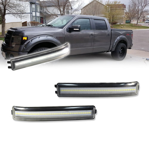 GTINTHEBOX Clear Lens White Led Side Mirror Marker Turn Signal Light Lamp for 2009-2014 Ford F150