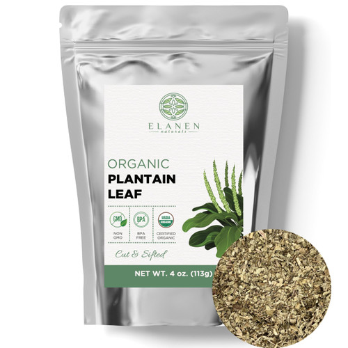 Elanen Naturals Organic Plantain Leaf 4 oz. (113g), USDA Certified Organic Dried Broadleaf Plantain Tea, Dried Plaintain Herb, Cut & Sifted Elanen Naturals Organic Plantain Leaf 4 oz. (113g), USDA Certified Organic Dried Broadleaf Plantain Tea, Dried Plaintain Herb, Cut & Sifted