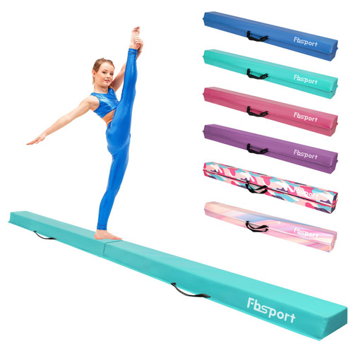 FBSPORT 8ft/10ft Balance Beam Folding Floor Gymnastics Beam Equipment PU Leather for Kids Adults,Non Slip Rubber Base, Gymnastics Beam for Training, Practice,Professional Home Training