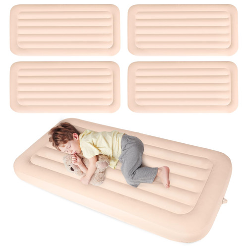 Geetery 4 Pcs Kids Air Mattress Toddler Inflatable Sleepover Airbed 55 x 27.6 x 8.7 Inch Foldable Comfort Flocked Blow up Bed with Patch Kit Portable Air Mattresses for Home Travel Camping Party