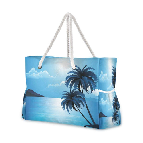 senya Large Beach Bags Totes Swim Canvas Tote Shoulder Bag Water Resistant Bags for Gym Travel Daily (Summer Beach Palm Trees)