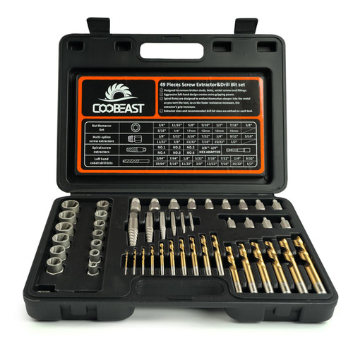 Coobeast 49Pcs Bolt Extractor Kit with Left Hand Drill Bit, Screw Extractor Set Heavy Duty, Bolt Extractor & Reverse Drill Bit Easy Out Damaged Nuts Stripped Screw with Portable Case Great Mens Gift