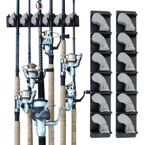 Rush Creek Creations Vertical Fishing Rod Holder, Wall Mounted Fishing Rod Rack, Holds up to 6, 12, 24 Rods or Combos, Fishing Rod Holders for Garage, Fits Most Rod Diameter 3-19mm (2)