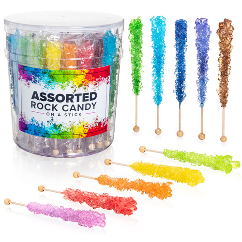 Candy Envy - Assorted Rock Candy Sugar Sticks - 36 Individually Wrapped Treats - Assorted Colors & Flavors