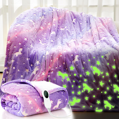 50"x60" Unicorn Kids Heated Blanket Glow in The Dark 2025 Upgrade Children Heating Electric Blanket Girl Boy Christmas Winter Gift with 10 Levels & 8 Hours Auto Off ETL Certified Machine Washable