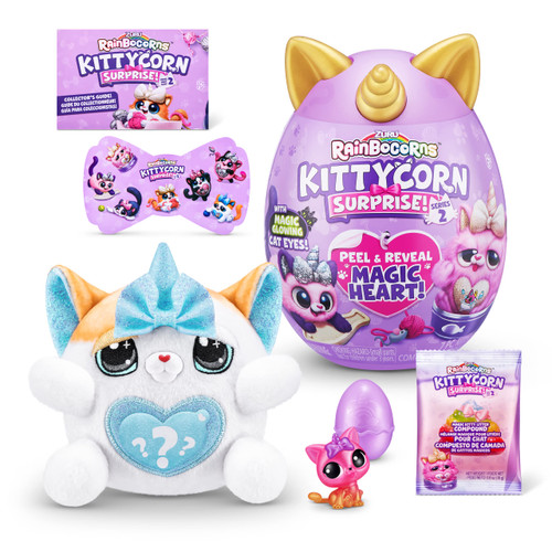 Rainbocorns Kittycorn Surprise Series 2 (Exotic Cat) by ZURU, Collectible Plush Stuffed Animal, Surprise Egg, Sticker Pack, Slime, Ages 3+ for Girls, Children