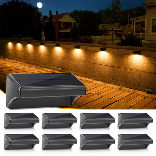 Aulanto Solar Fence Lights 8 Pack-Plus,100 Lumen Big Outdoor Solar Light IP65 Waterproof, Warm White and 10 RGB Modes,Fence Lights Otdoor Solar Lighting for Backyard,Garden,Fence,Wall,Deck,Stairs.