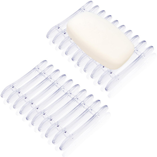 2 Pcs Plastic Bar Soap Holder Soap Tray Non-Slip Soap Saver Self Draining Soap Dish for Bar Soap Clear Soap Dryer for Shower Bathroom Kitchen Restaurant Counter