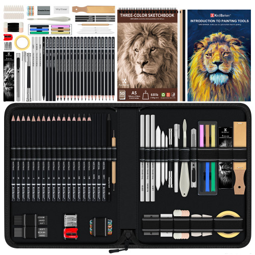 Kird Barken 112 PCS Professional Drawing Set Sketch Kit with 3-Color Sketchbook, Graphite & Charcoal Pencils,Sketching Supplies for Shading & Blending – Ideal for Artists, Adults, Teens & Beginners