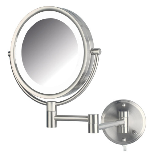 JERDON Wall-Mounted Vanity Mirror with Lights - Lighted Makeup Mirror with 8X Magnification & Nickel Finish - Plug in Model HL88NL