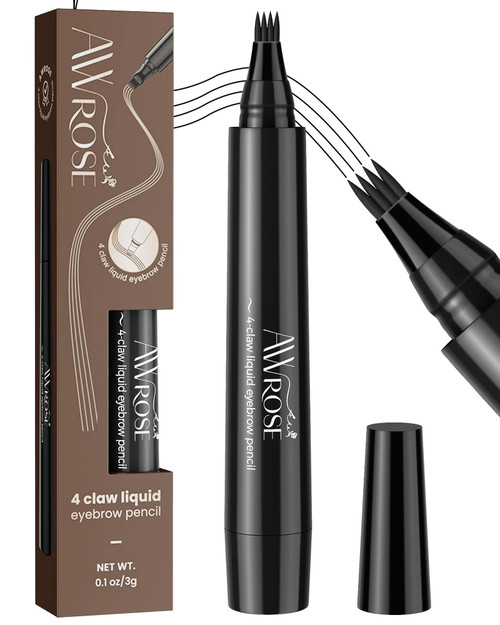 AWROSE Eyebrow Pencil, 3D Waterproof Microblading Eyebrow Pen 4 Fork Tip Tattoo Pencil, Precise Natural Magic Eye Brow Pen with Hair Like Strokes, 4 Points Multi-Used Eye Brow Pencils for Women/Men